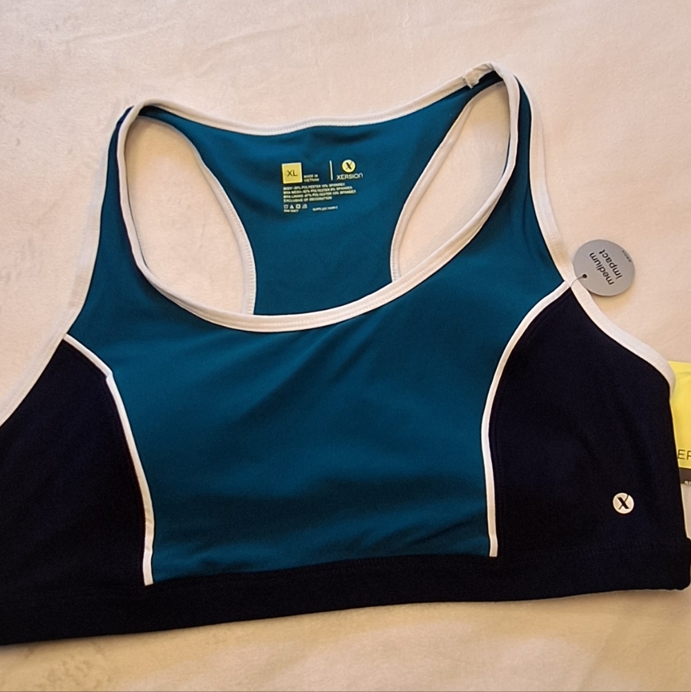 Xersion Women's Teal and Navy Sports Bra - Picture 4 of 11